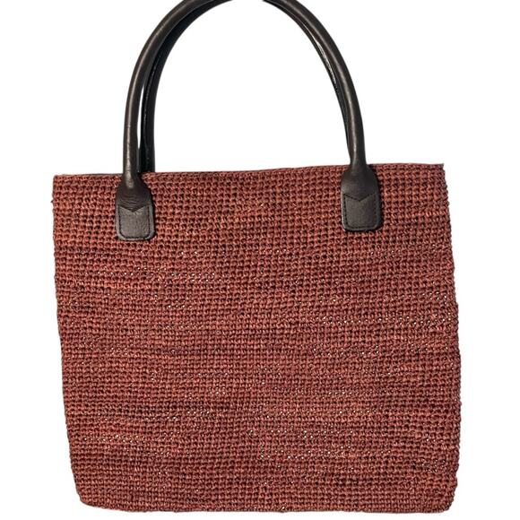 Helen Kaminski Rusty Brown Satchel Woven Raffia & Leather handles, OS - Picture 2 of 6